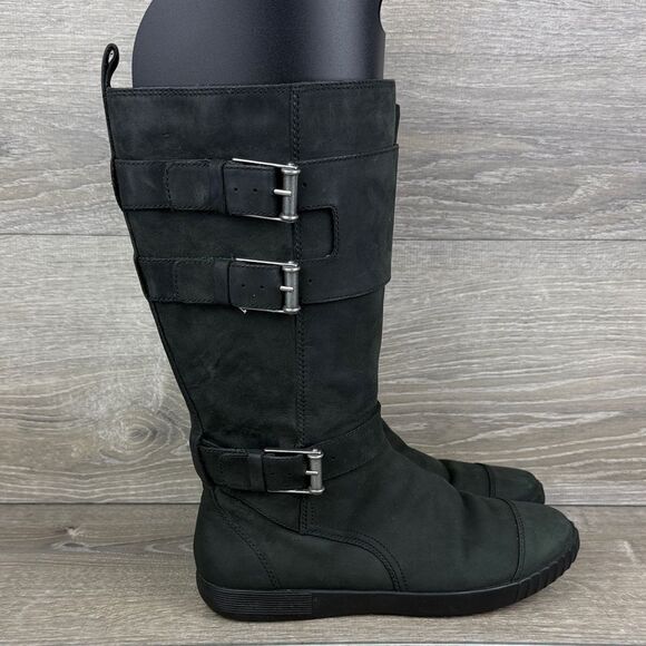 Cole Haan Colby x Nike Air Waterproof Black Leather Womens Sz 8B Zip Buckle Boot - Picture 1 of 13